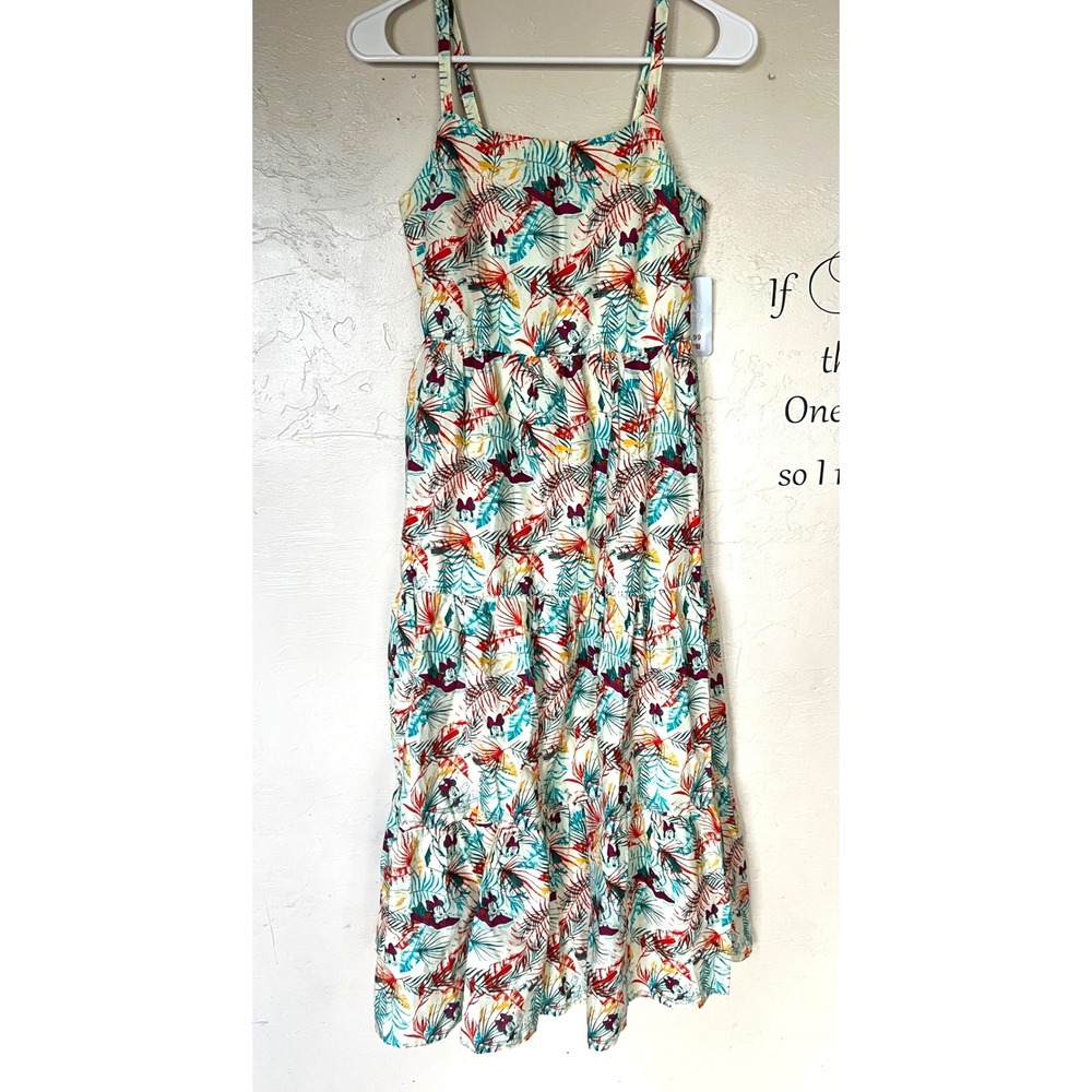 Disney Tropical Floral Midi Dress in White, Teal, Red, Yellow